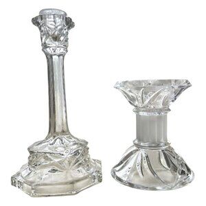 Vintage Etched Clear Crystal Taper Candle Holders Holiday Gift Classic Decor